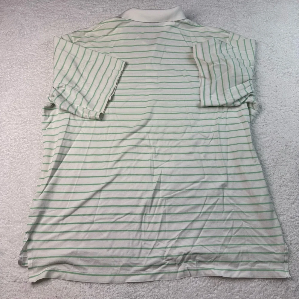 Polo Golf Shirt Mens Large Green White Striped 100% Prima Cotton Ralph Lauren‎